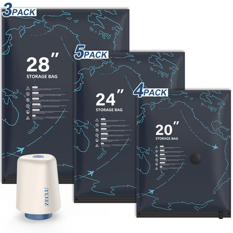 Zeclu twelve-pack vacuum seal bags for travel save space in luggage.