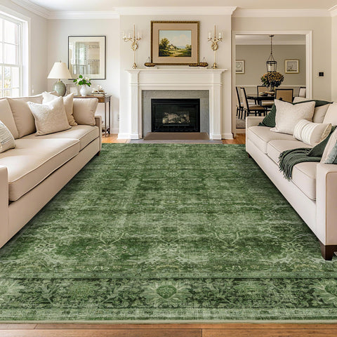 Zeeinx 8x10 vintage-green rug with floral design for timeless living room charm.