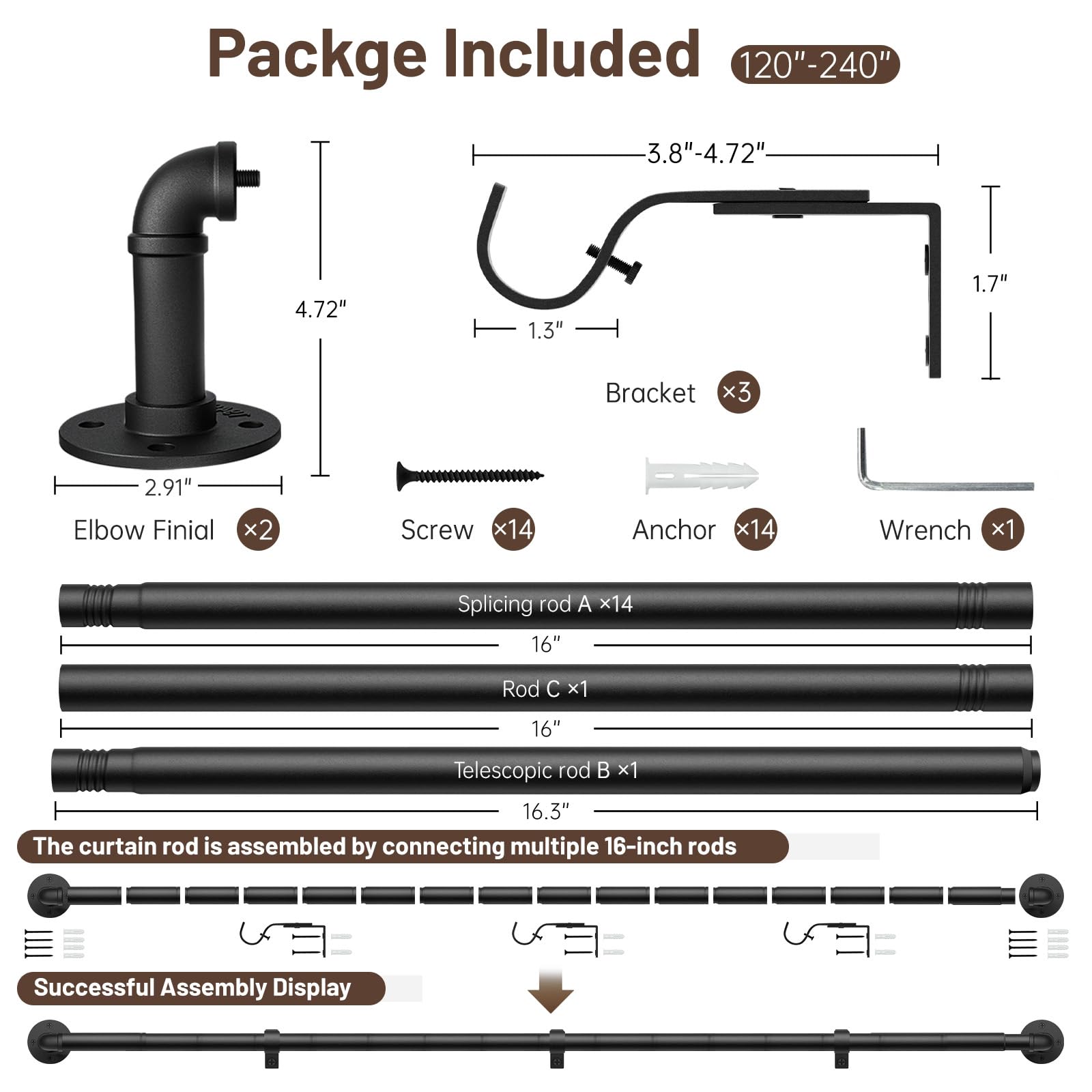 Zeerobee heavy-duty rod supporting up to 30 pounds of drapes.