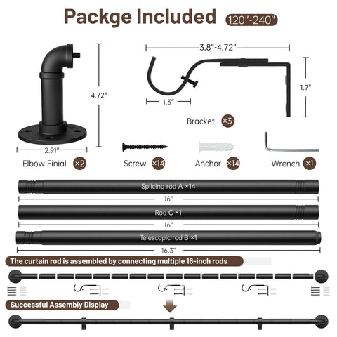 Zeerobee heavy-duty rod supporting up to 30 pounds of drapes.