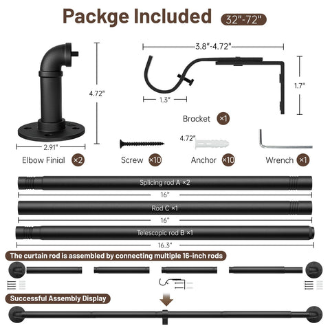 Zeerobee curtain rod adjustable length up to 72 inches