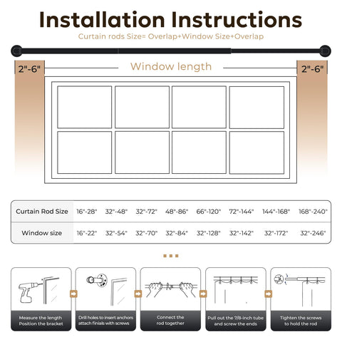 Zeerobee adjustable length from 66 to 120 inches for multiple windows.