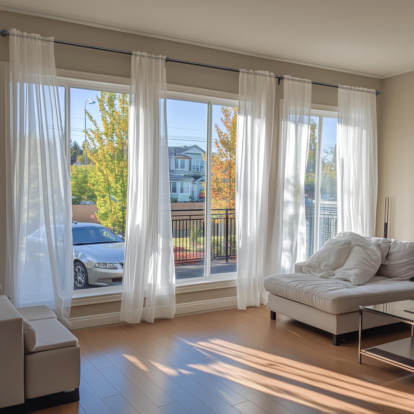Zeerobee indoor-outdoor curtain rod doubles as a room divider for flexible spaces.