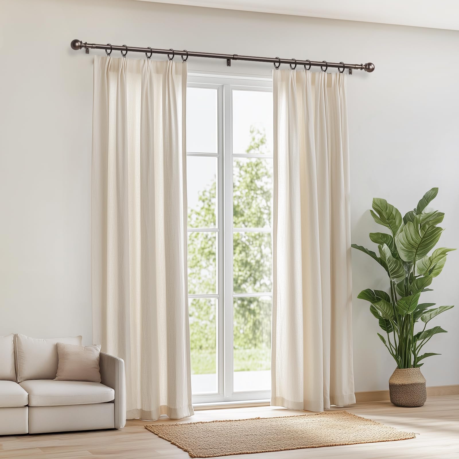 Zeerobee heavy-duty 1-inch bronze curtain rod supports multiple drapery layers
