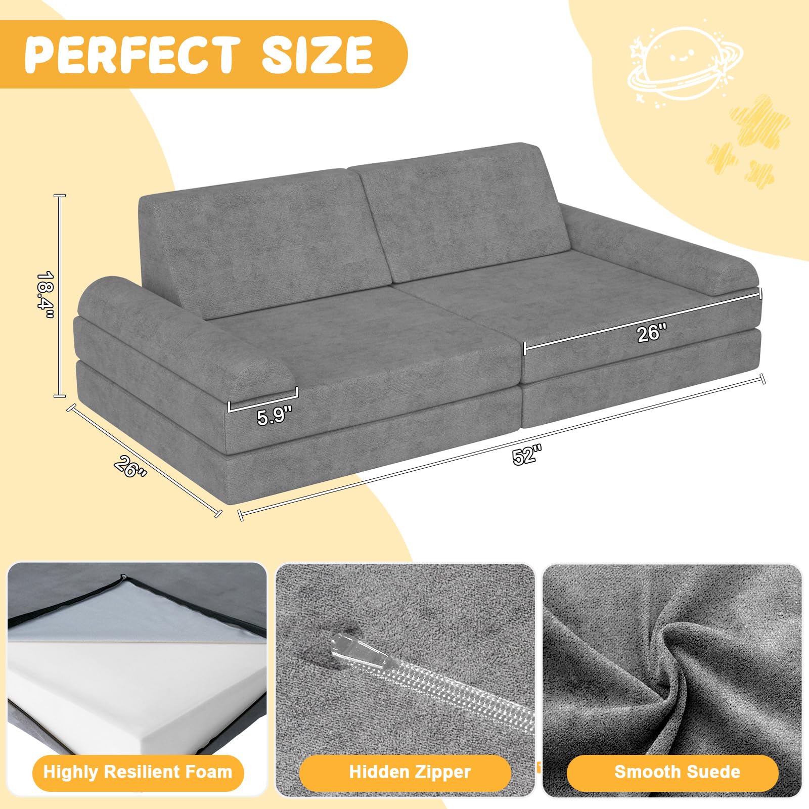 Zefinot modular kids play couch durable design grows with children’s rooms.