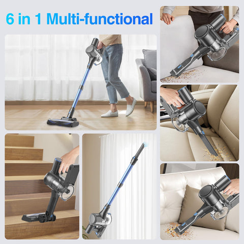 Zefiro cordless vacuum 6-stage filtration captures fine particles safely.