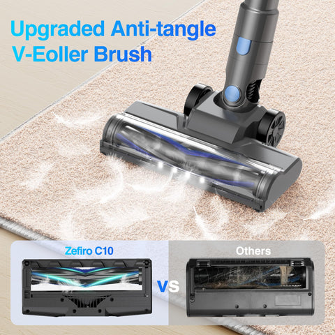 Zefiro cordless vacuum battery status display keeps runtime informed.