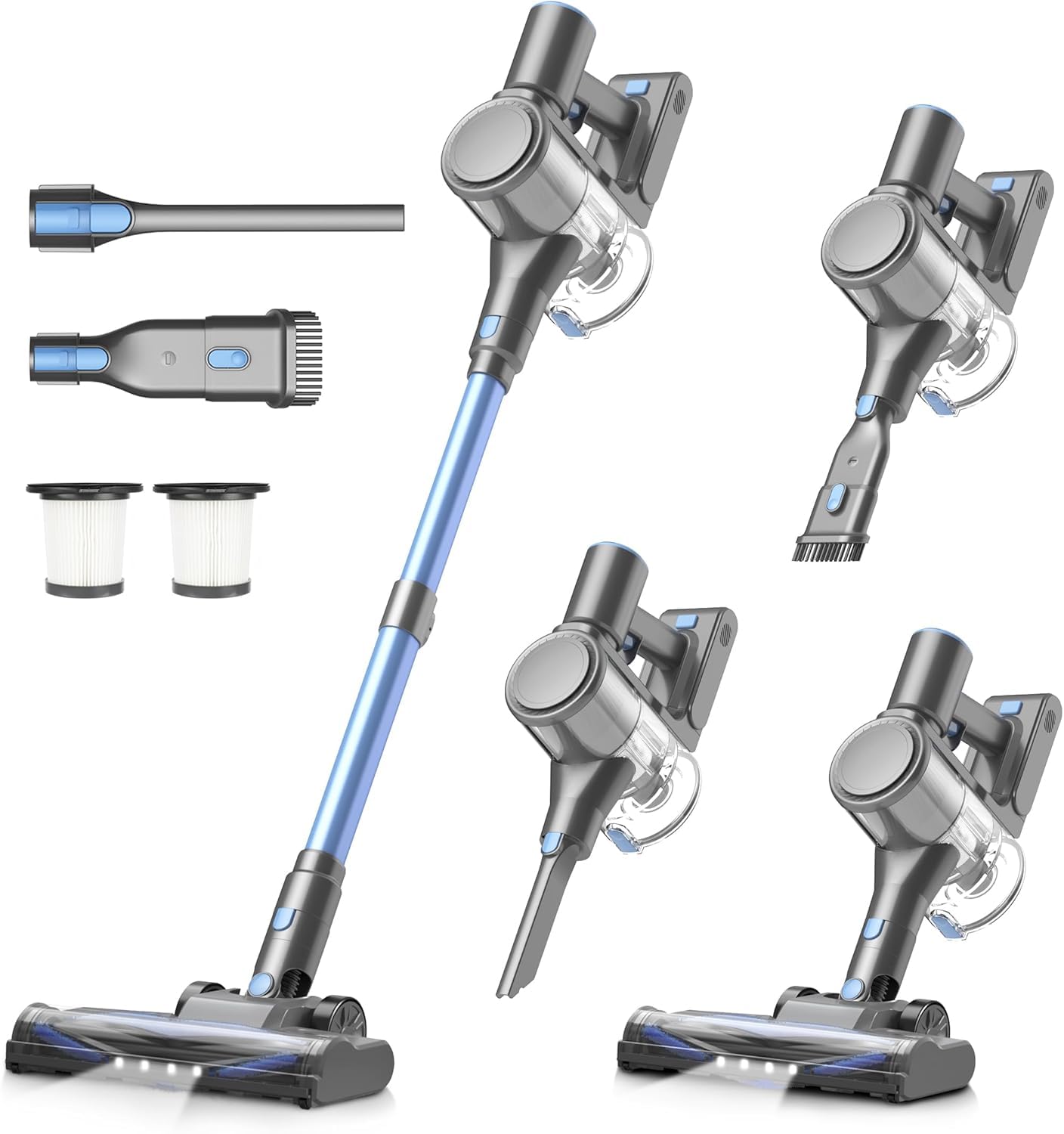 Zefiro cordless vacuum front view shows strong suction for quick cleanups.