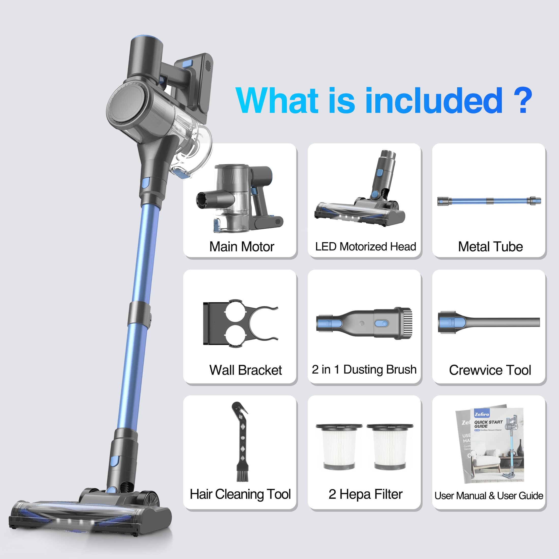 Zefiro cordless vacuum pet hair removal on carpets and upholstery.