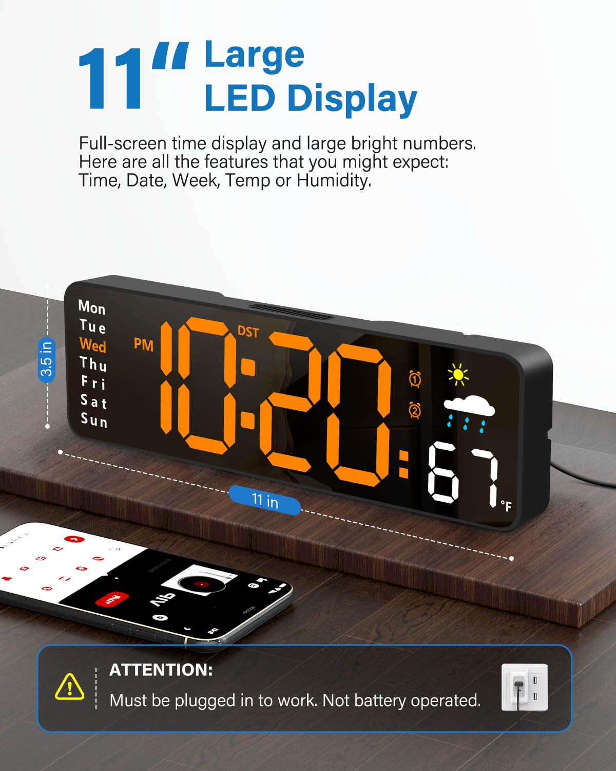 Zelaclock remote control enables quick adjustments without reaching the clock