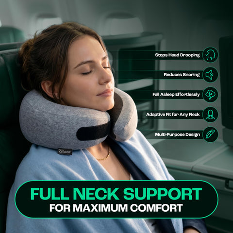 Zelkone airplane pillow with ergonomic design supports comfortable flight rest.