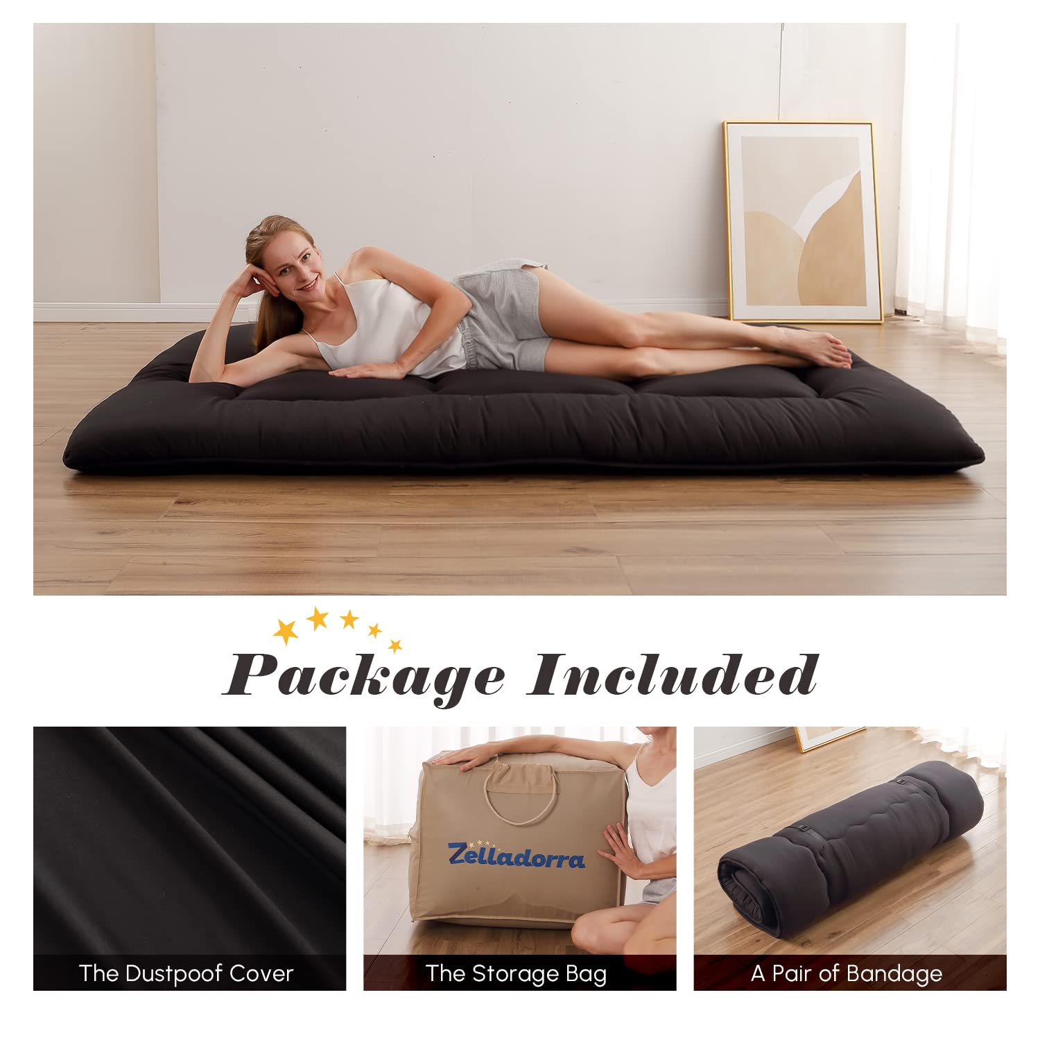 Zelladorra twin-size floor mattress laid flat at 39x80 inches