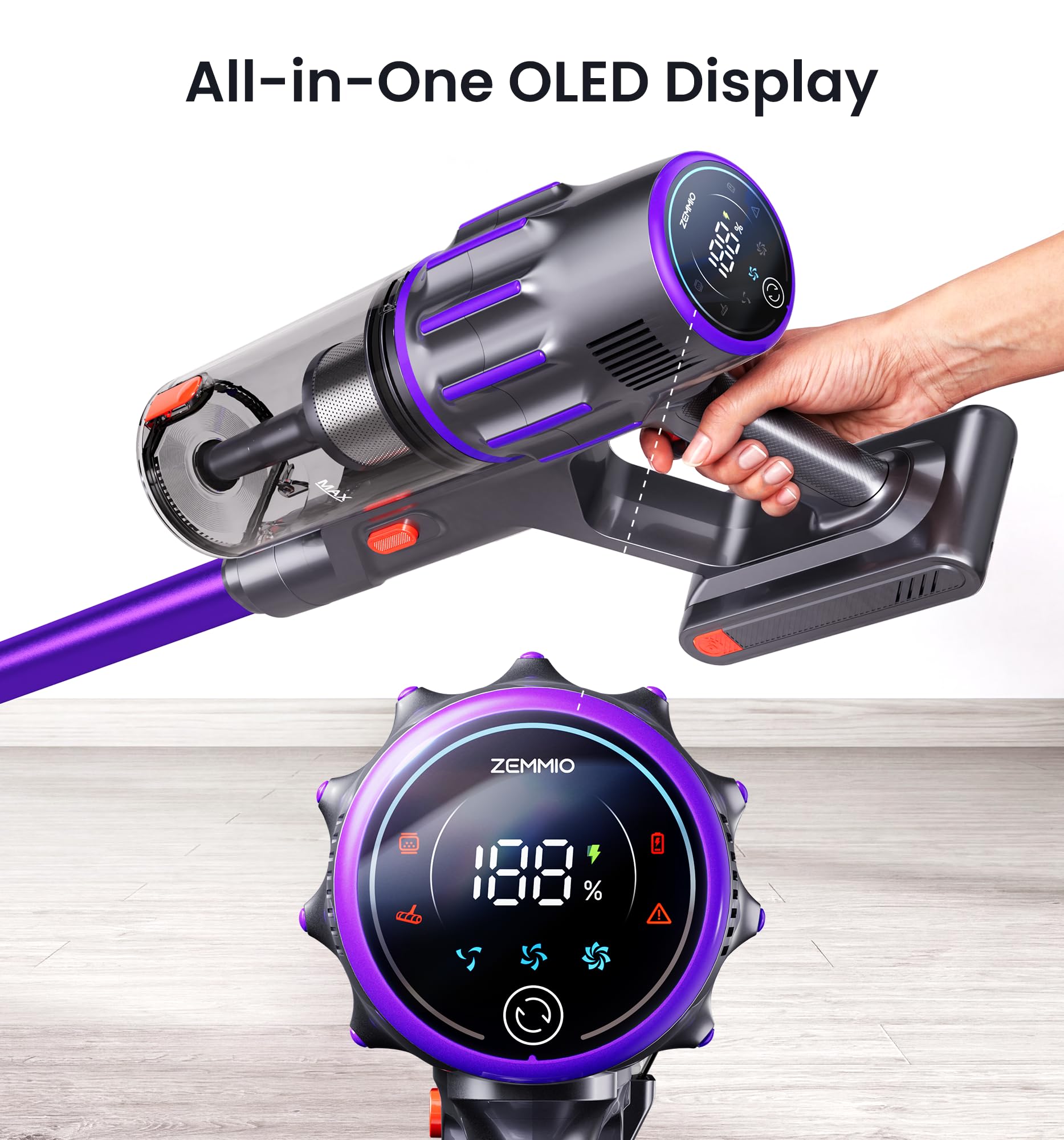 Zemmio ZM001 OLED display shows mode and battery at a glance
