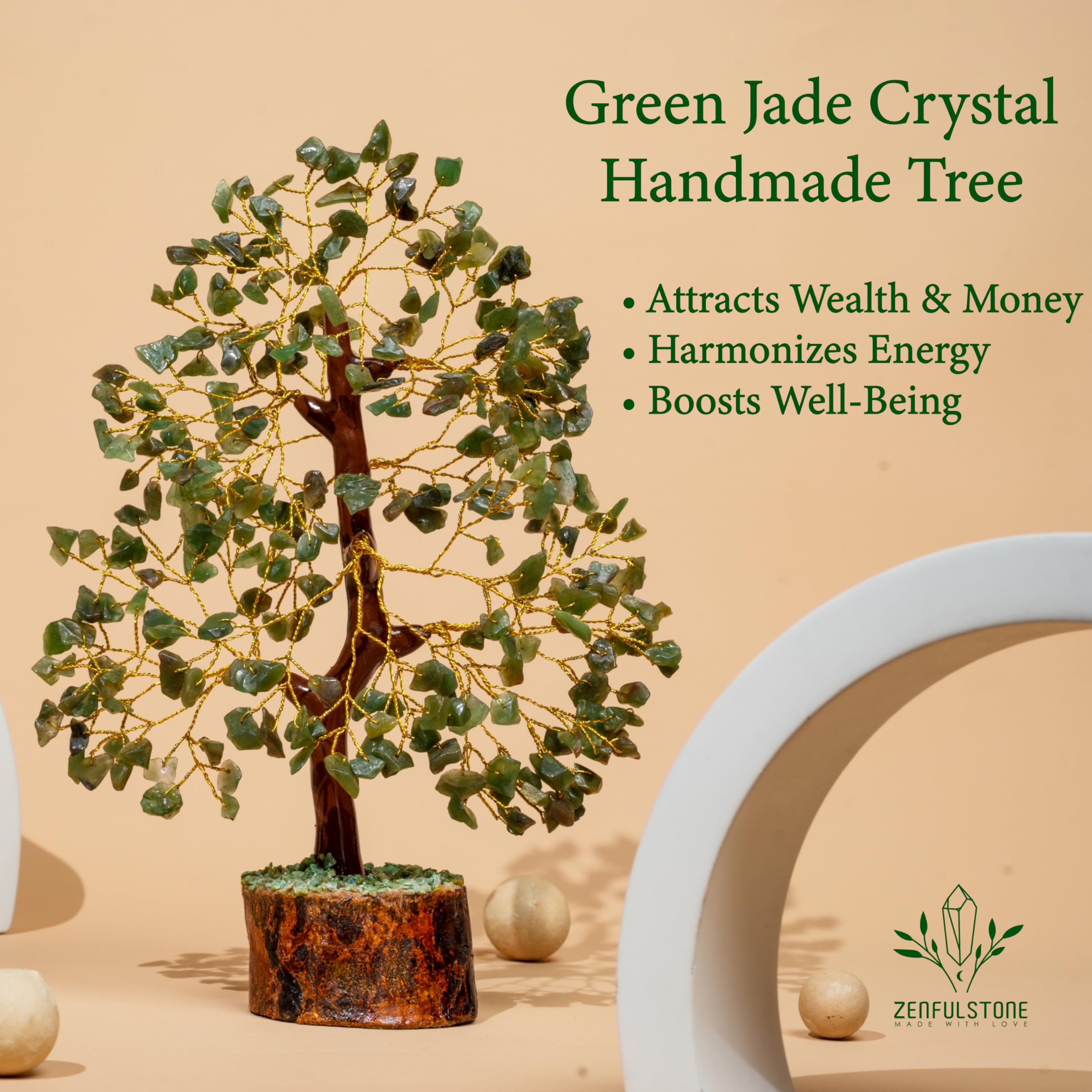 ZenfulStone Green Jade Crystal Tree branches for a customizable lucky layout.