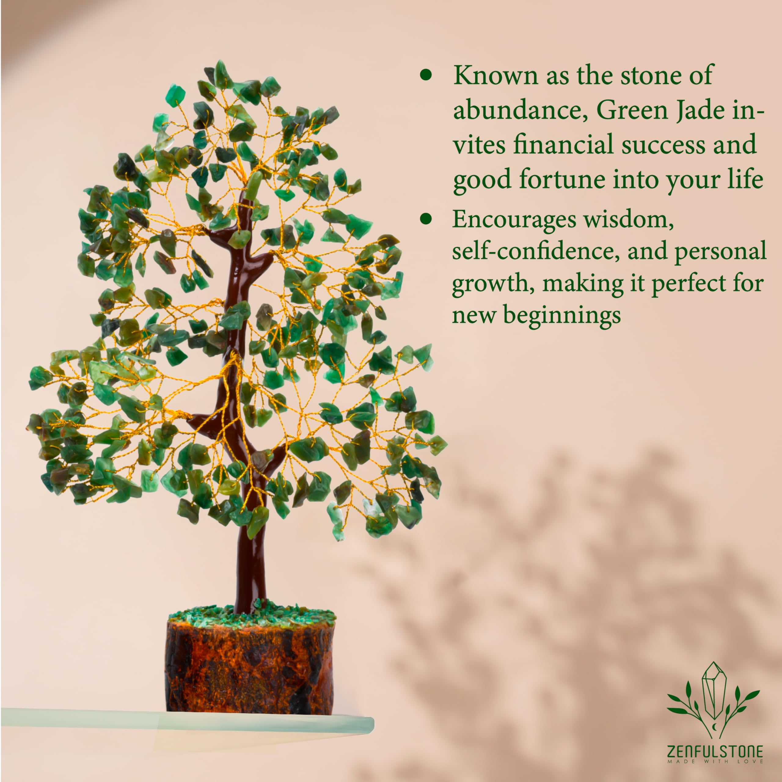 ZenfulStone Green Jade Crystal Tree adds warm ambience to any office space.