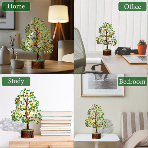 ZenfulStone Green Jade Crystal Tree top view captures light with calm energy.