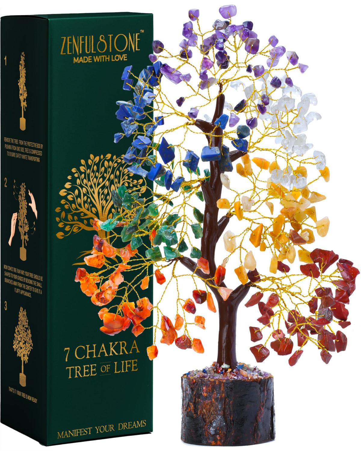 Zenfulstone seven chakra tree crystal decor promotes calm and focus.