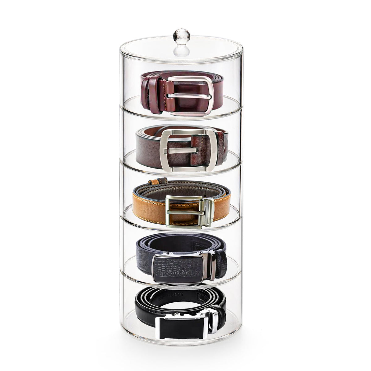 ZENFUN 5-layer belt organizer with clear stacks for quick belt selection