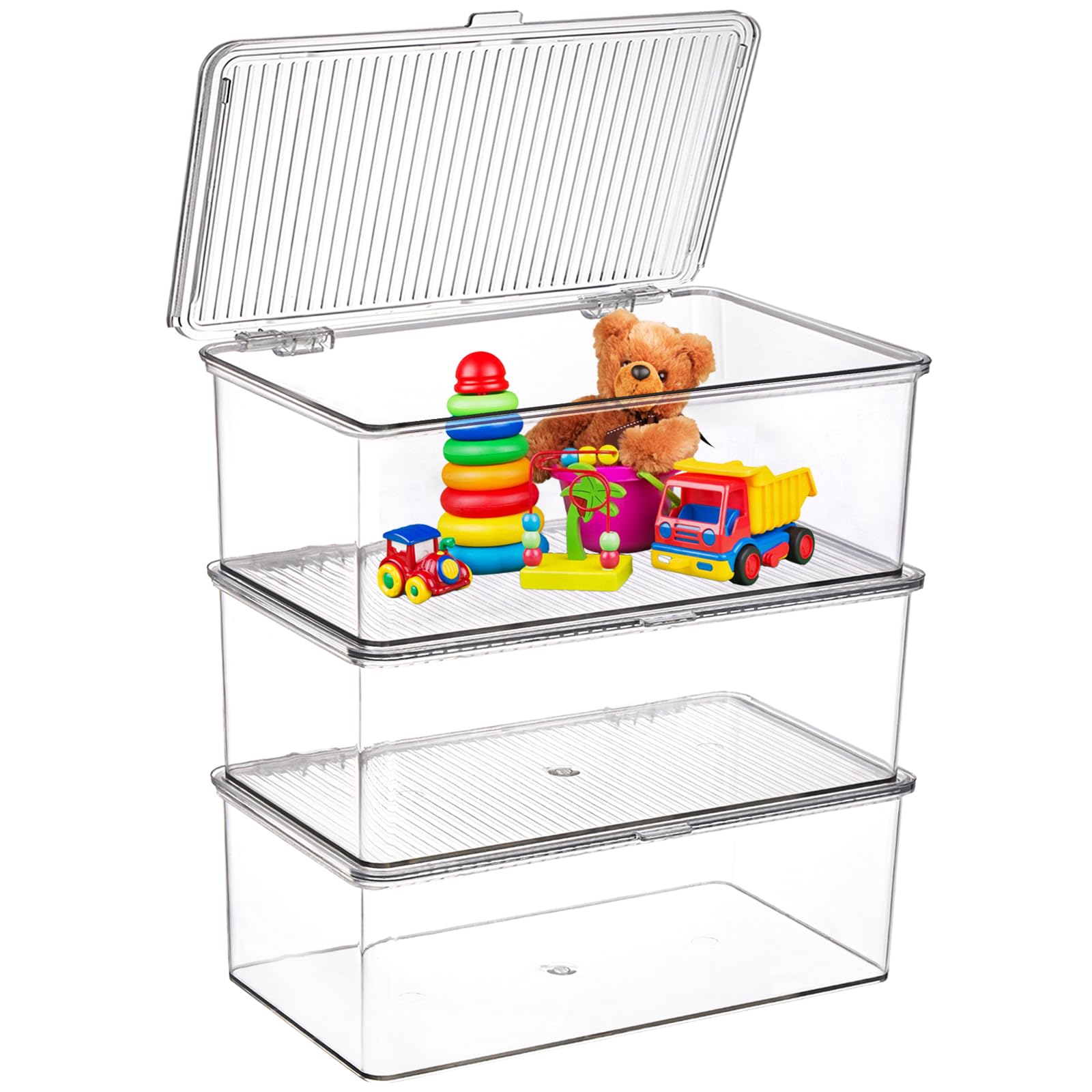ZENFUN clear storage bins with hinged lids for organized cosmetics