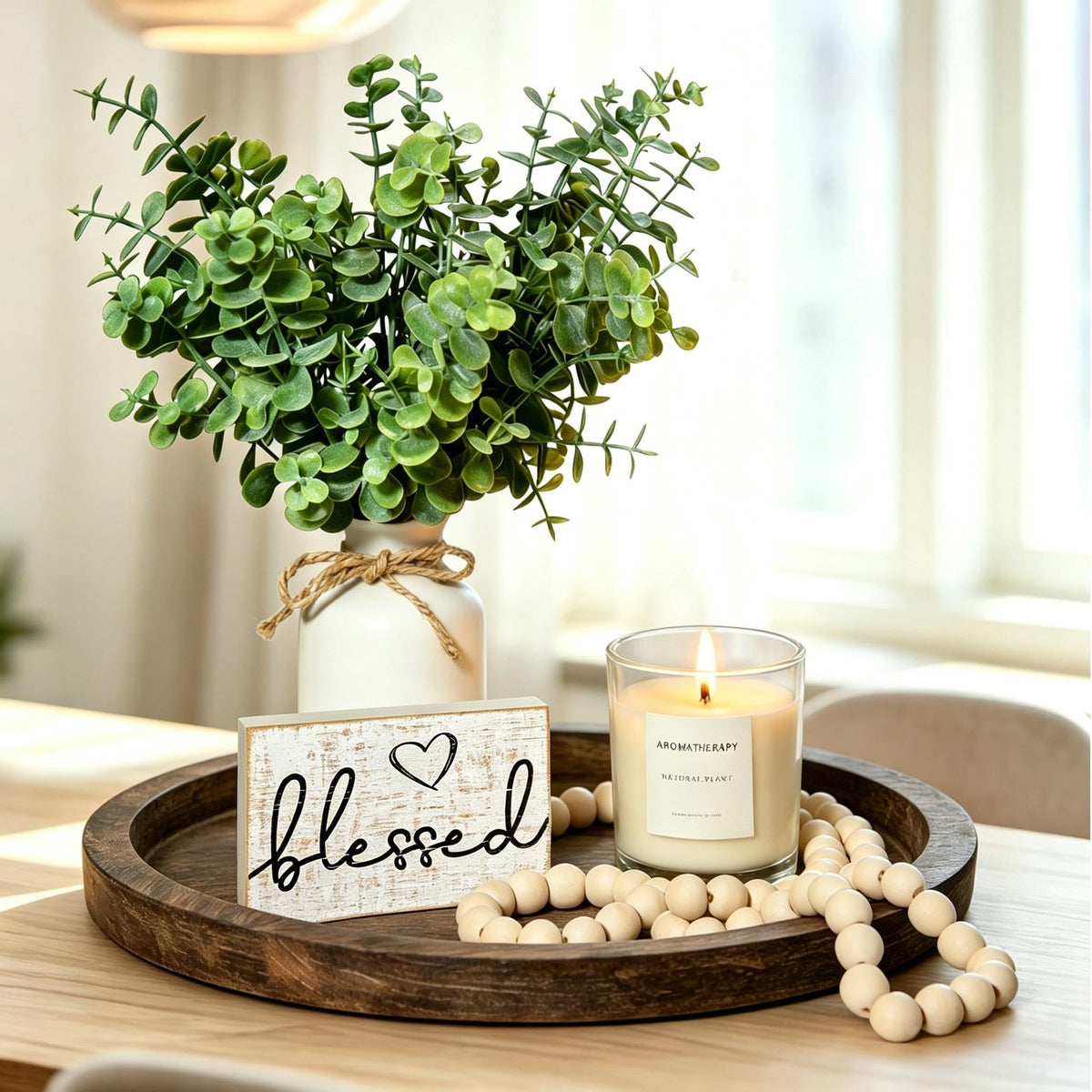 ZENLIV rustic modern tray, a warm centerpiece anchor for living room coffee tables.