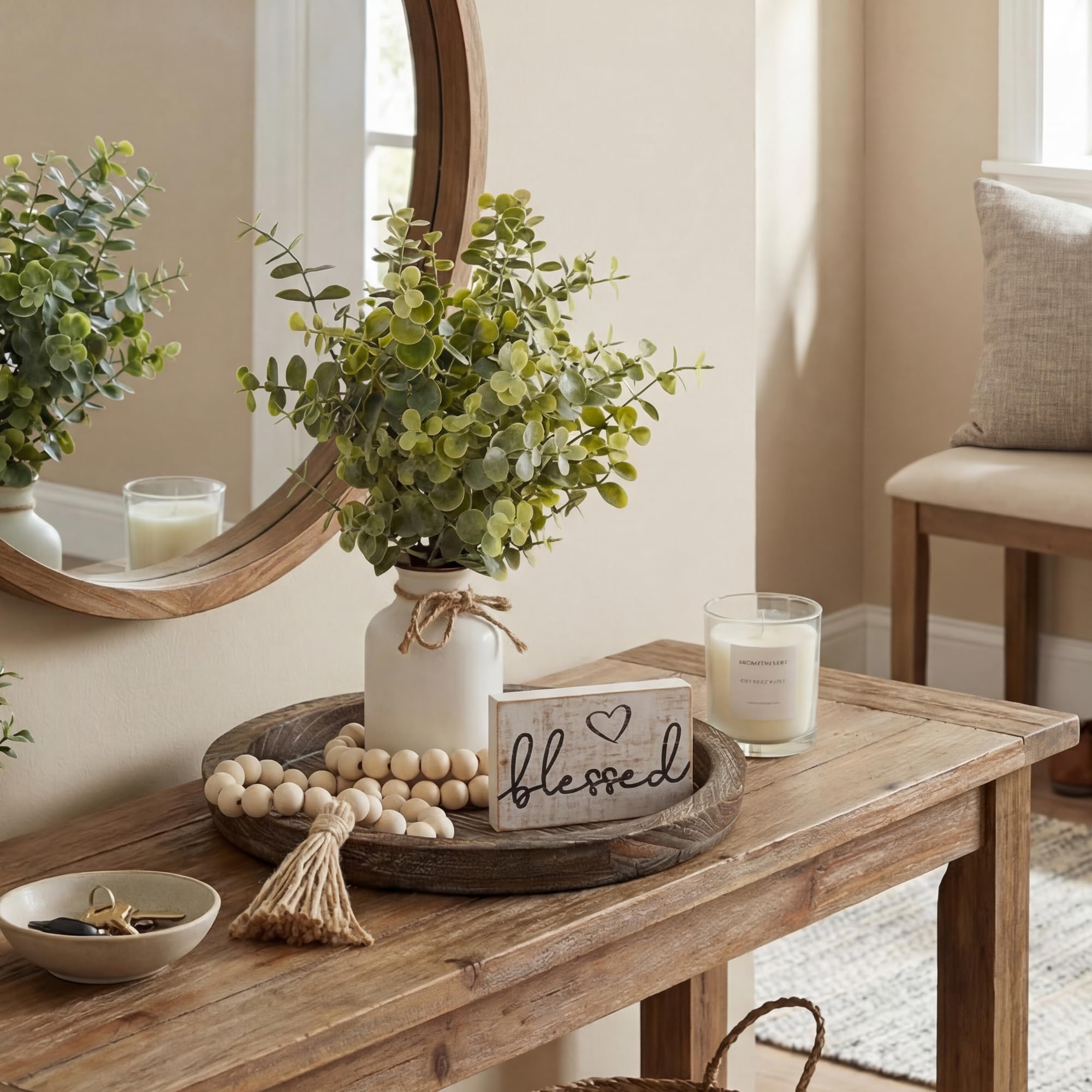 ZENLIV wood bead garland adds natural texture and versatile styling options.