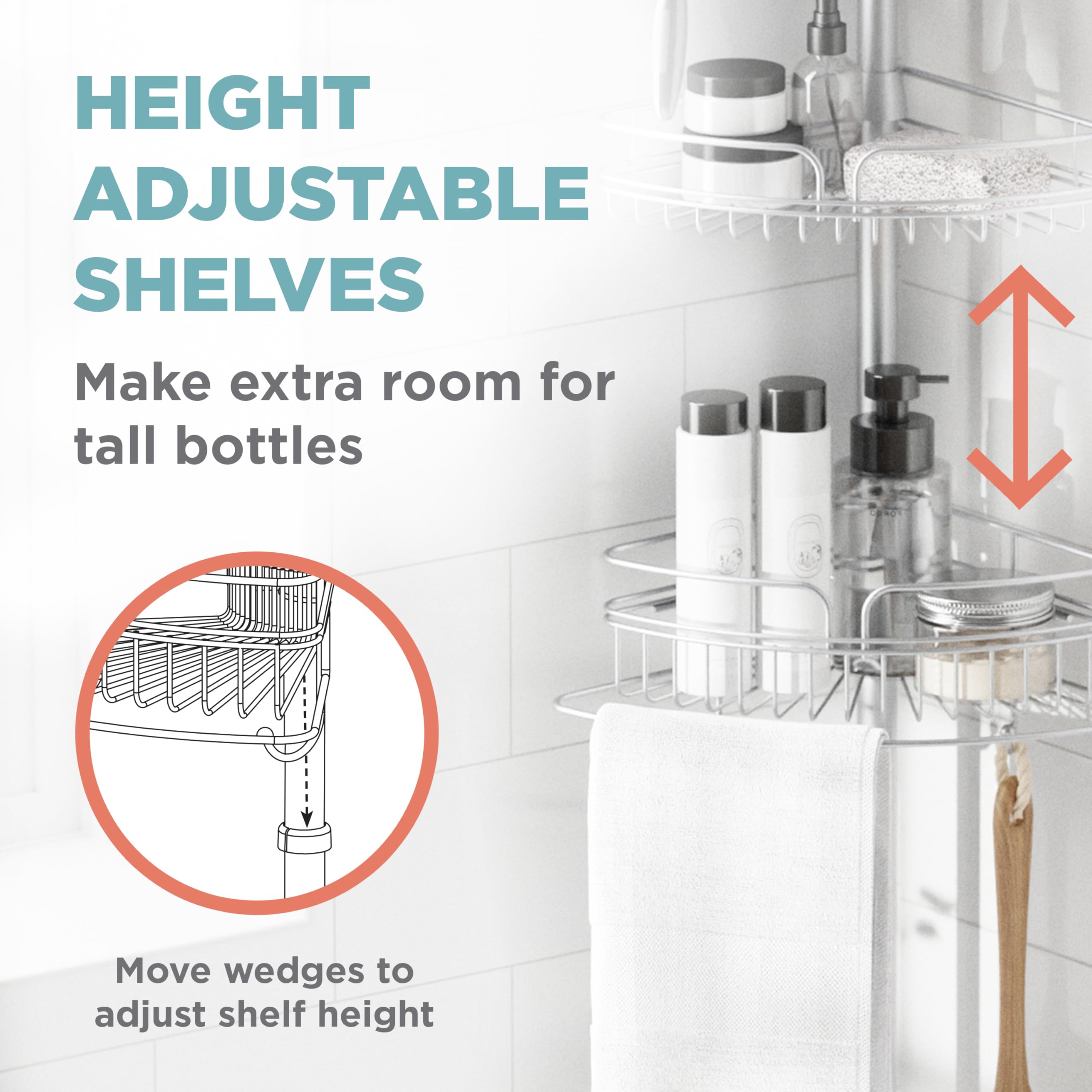 Zenna Home built-in towel bar with hooks for towels.