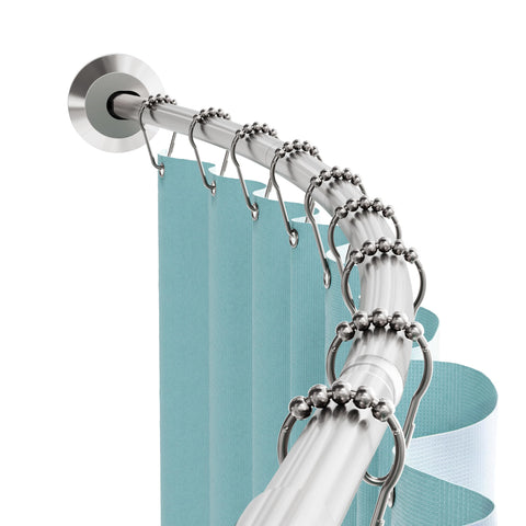 Zenna Home curved shower rod in brushed nickel adds extra elbow room in the shower.