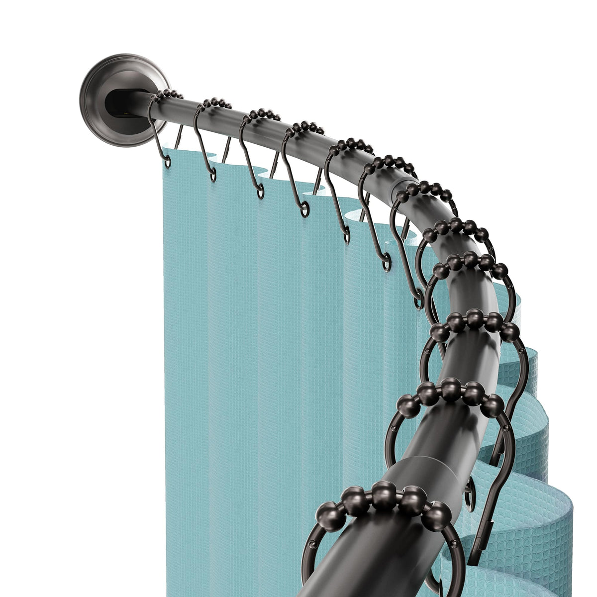 Zenna Home curved shower rod installation shows tool-free setup for quick bathroom upgrades.