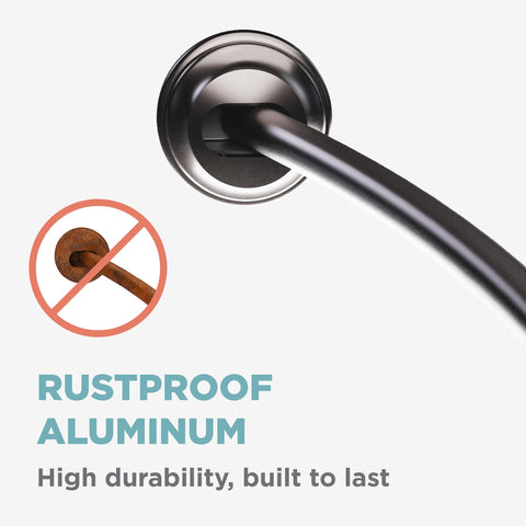Zenna Home curved shower rod rustproof aluminum conveys durable, lifetime rust resistance.
