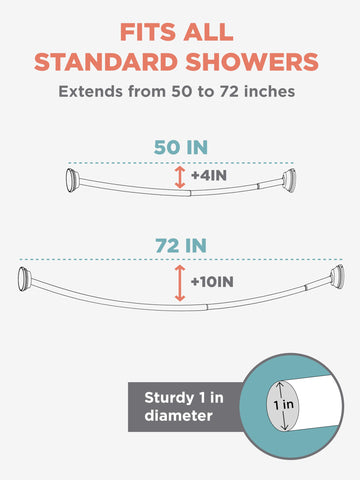 Zenna Home curved shower rod adjusts from 50 to 72 inches to fit standard tubs