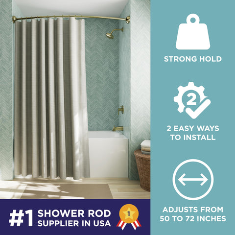 Zenna Home curved shower rod tension mount enables tool-free installation.