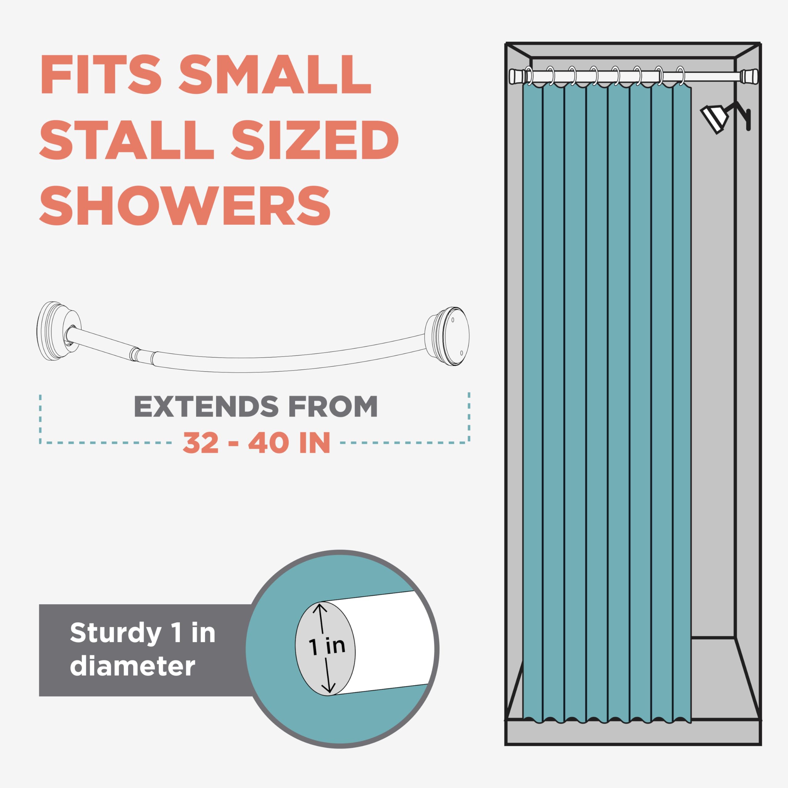 Zenna Home curved rod with wall-mount option and hidden screws.