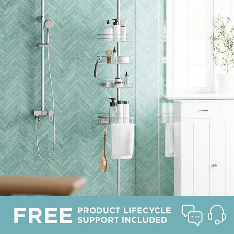 Zenna Home four-basket design keeps shampoos and soaps accessible.
