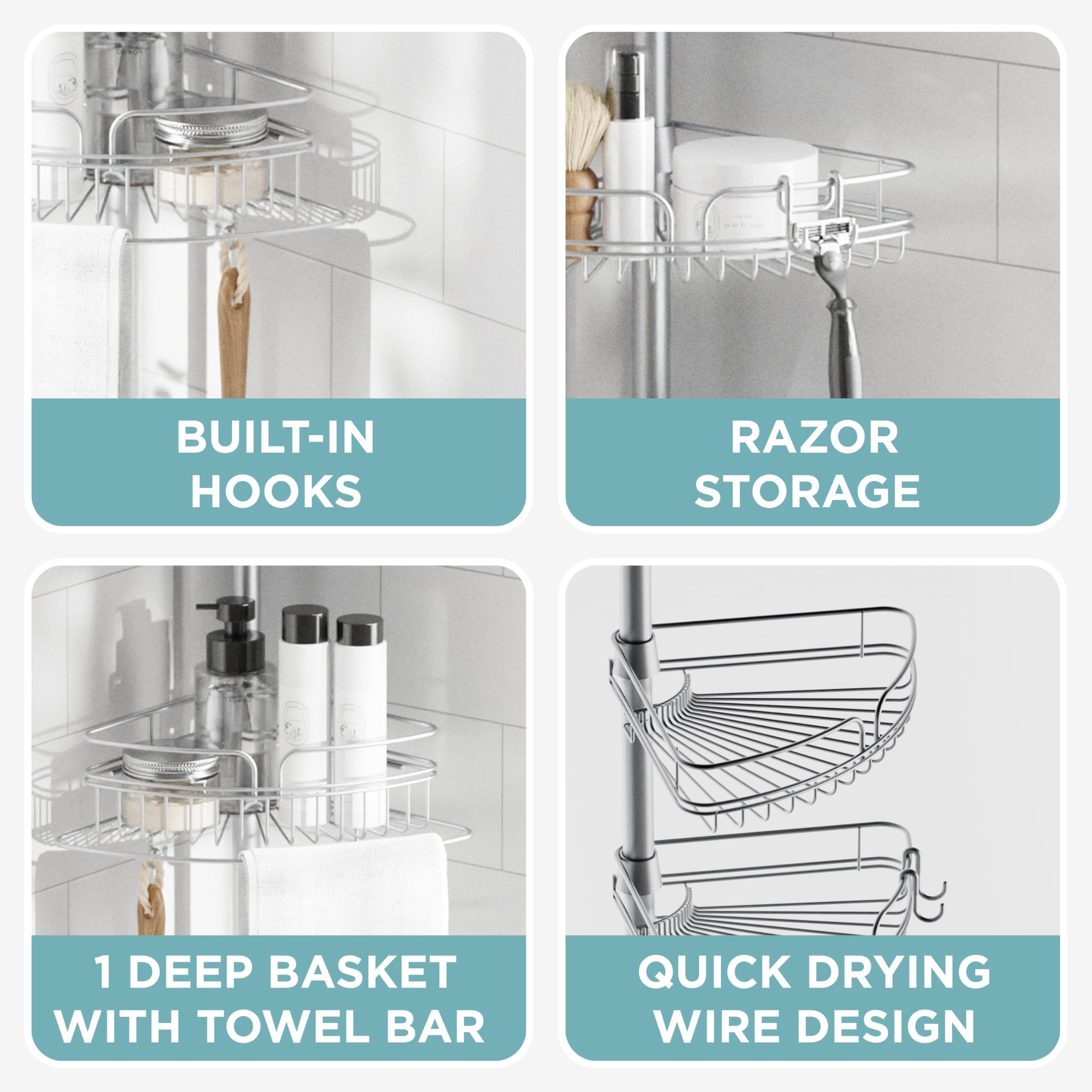 Zenna Home open-wire shelves promote quick drying and airflow.