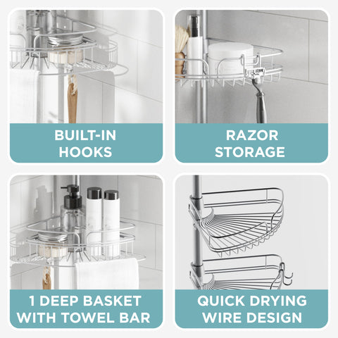 Zenna Home open-wire shelves promote quick drying and airflow.