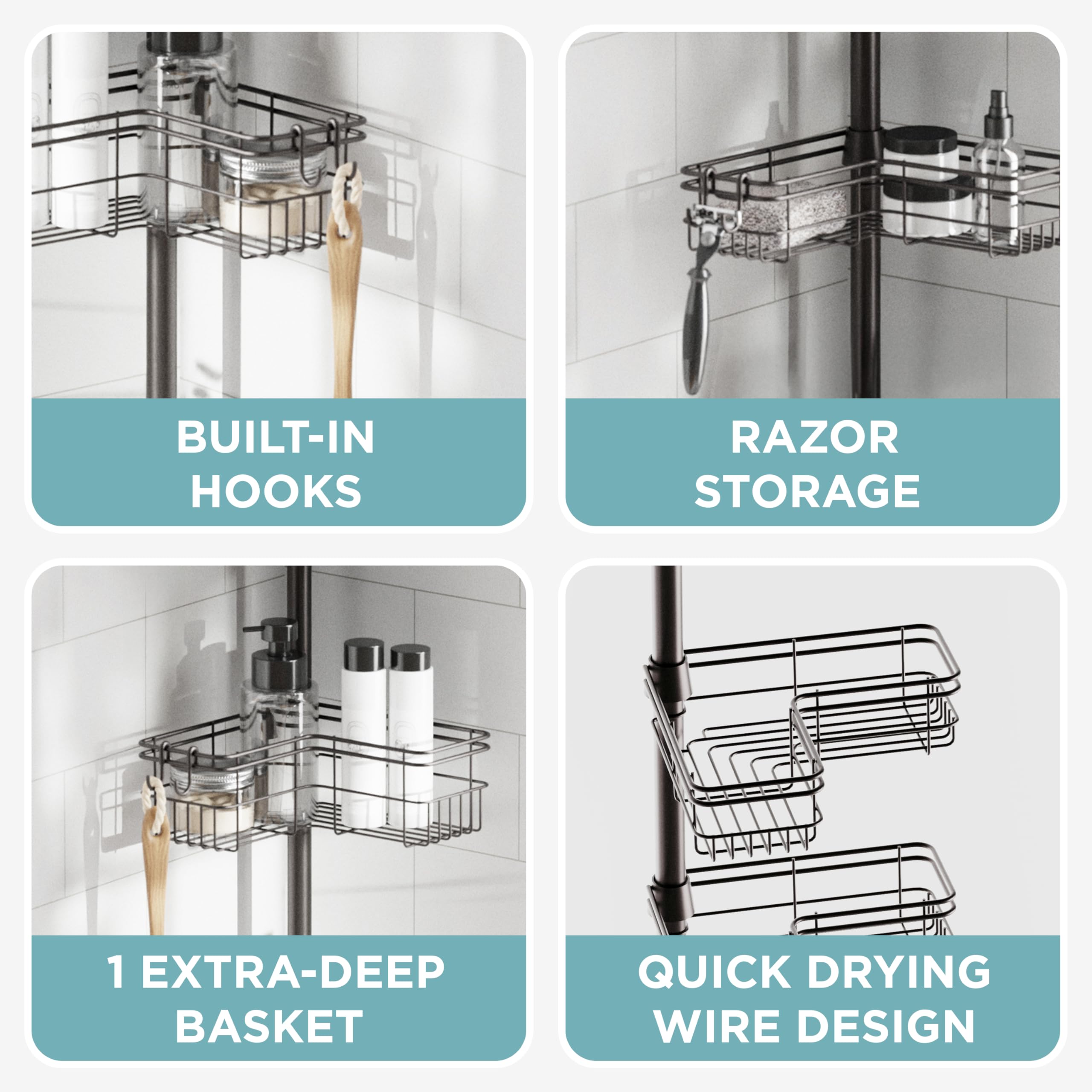 Zenna Home rust-resistant steel construction lasts in humid bathrooms.