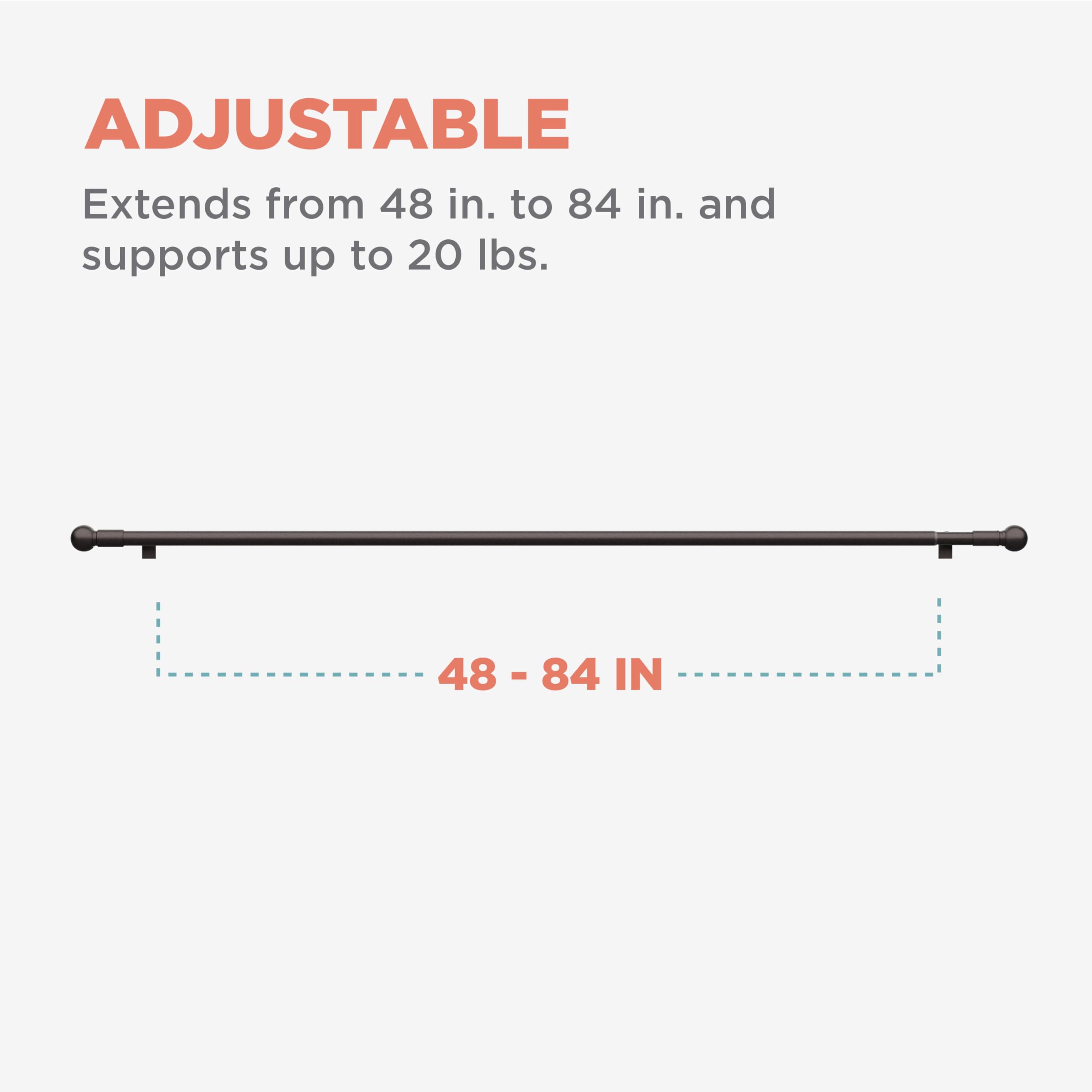 Zenna Home rust-resistant rod maintains a sleek look in humid spaces.