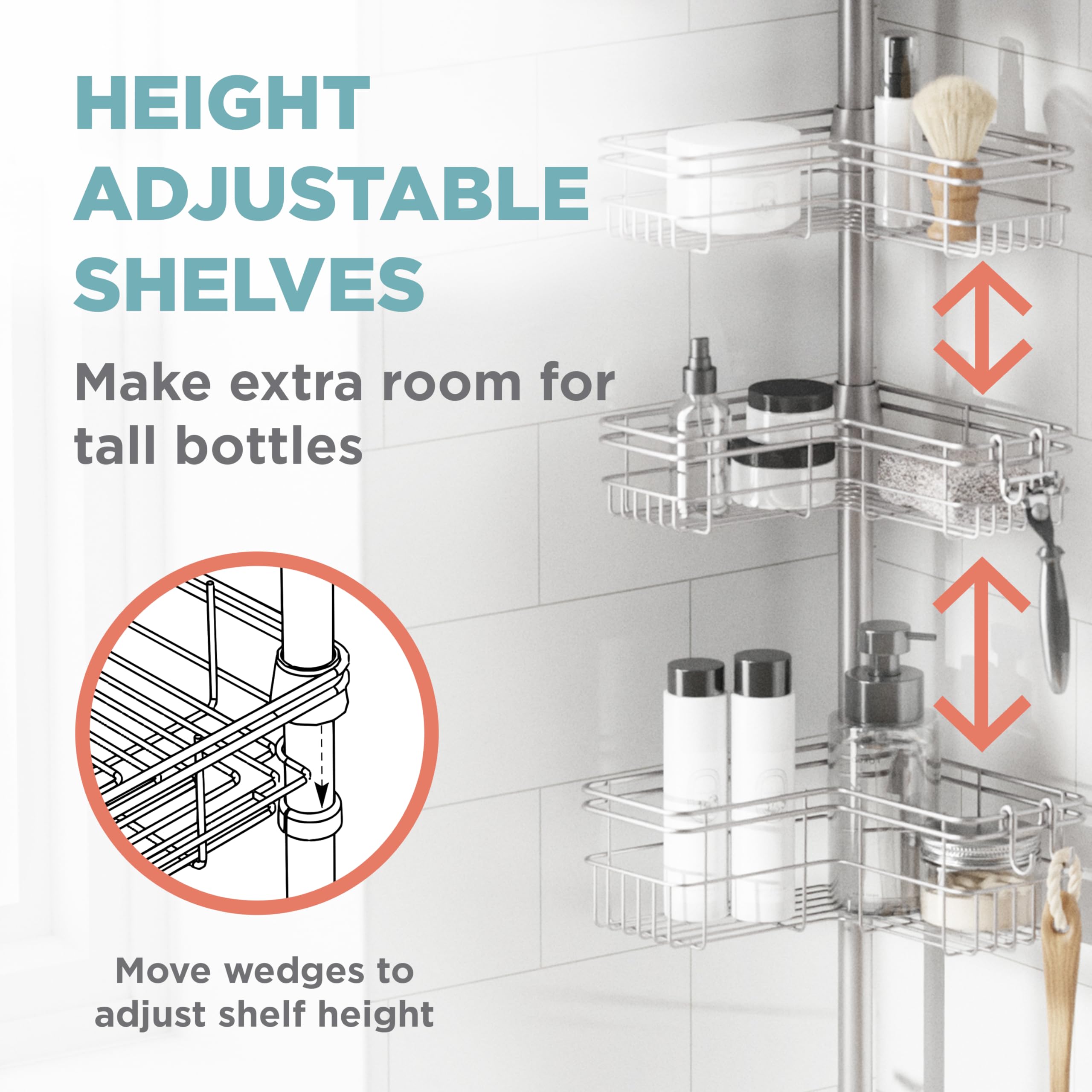 Zenna Home bottom shelf supports tall bottles for easy reach.