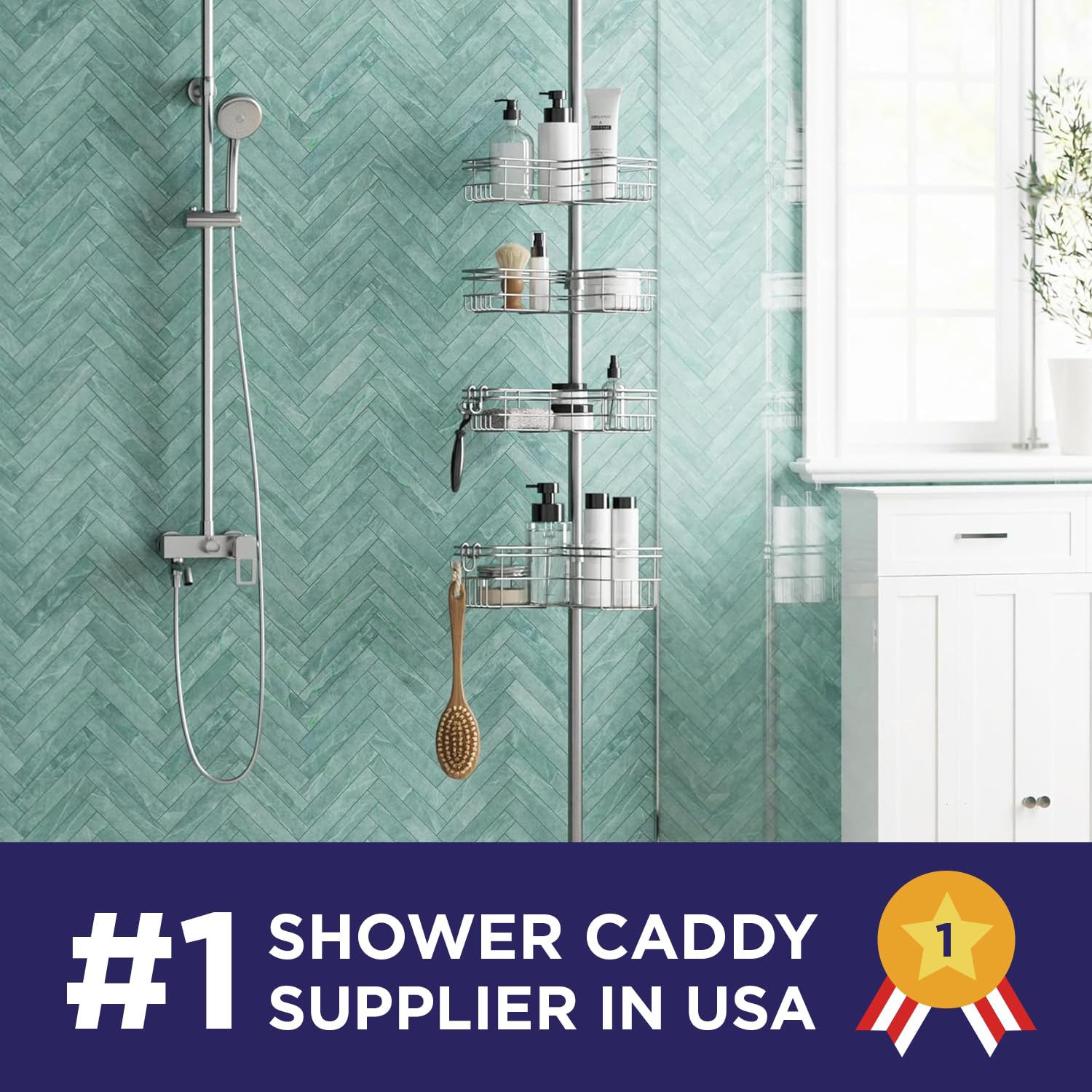 Zenna Home corner caddy baskets offer accessible bath storage.