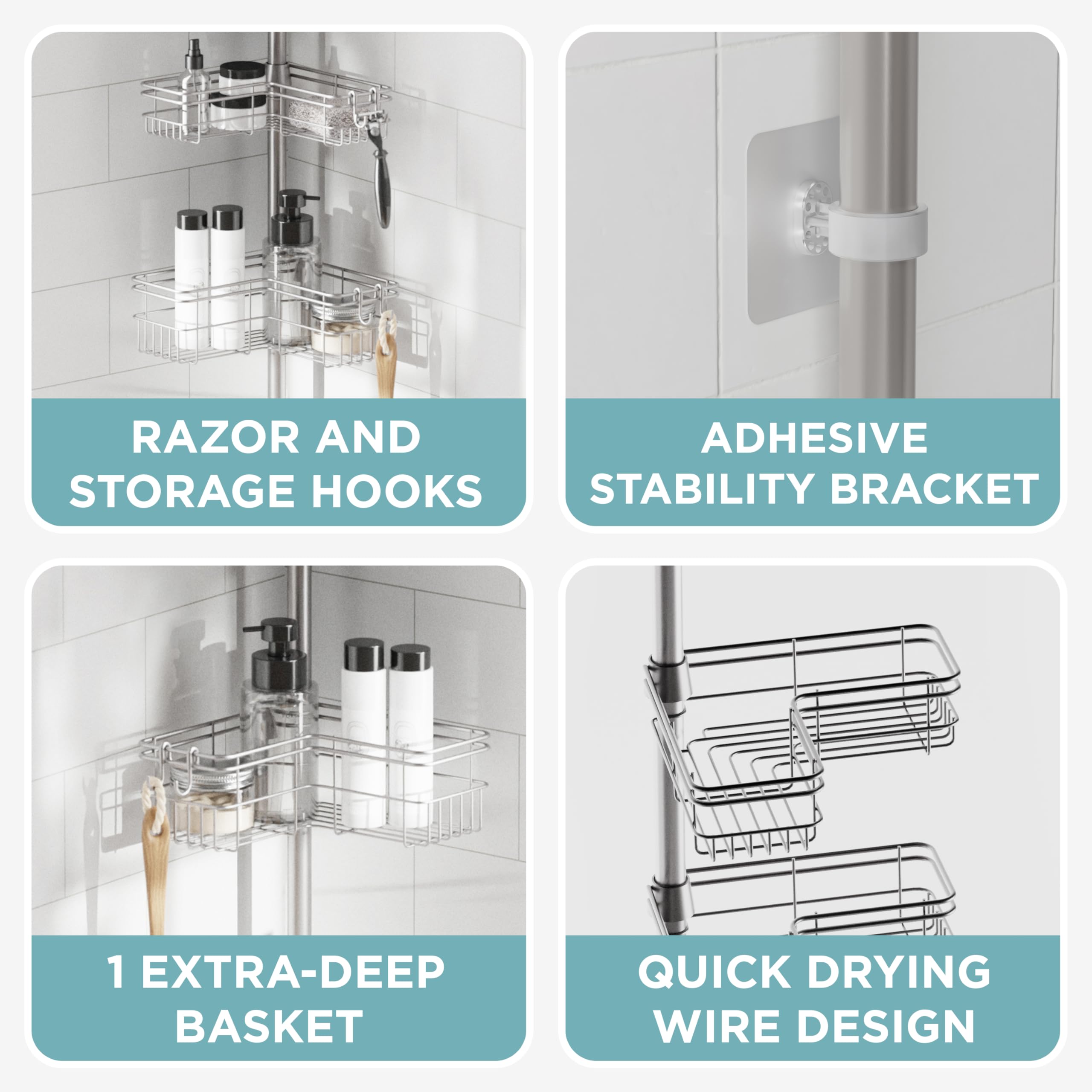 Zenna Home built-in hooks keep towels within reach.