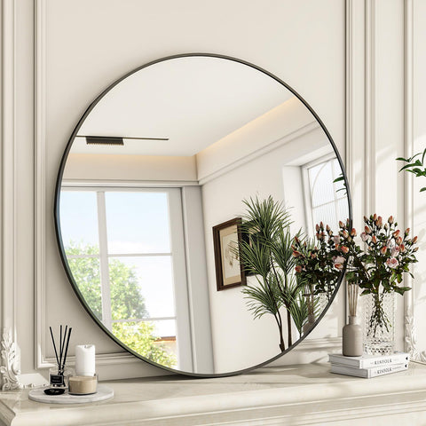 ZENOMIRRIS round mirror 24inch wall mount delivers crisp reflection for makeup and grooming