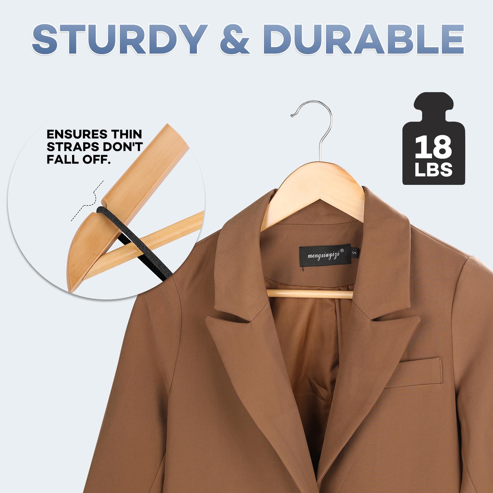 ZENOWICK hanger with ergonomic shoulder contours protects jackets and dresses.