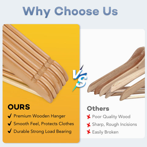 ZENOWICK wooden hangers finished in natural varnish for durable, smooth support.