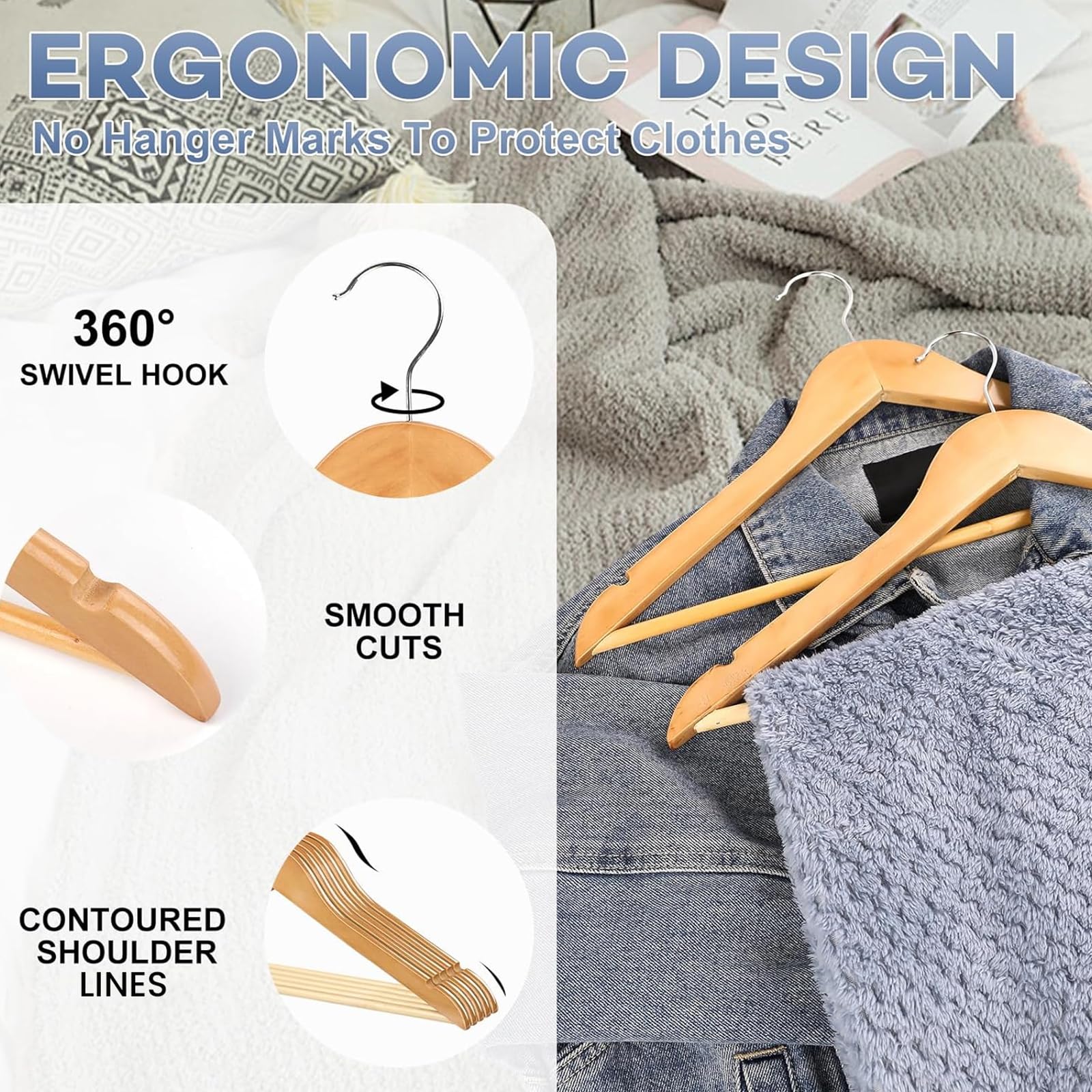 ZENOWICK wooden hanger for trousers offers strong support and shape retention.