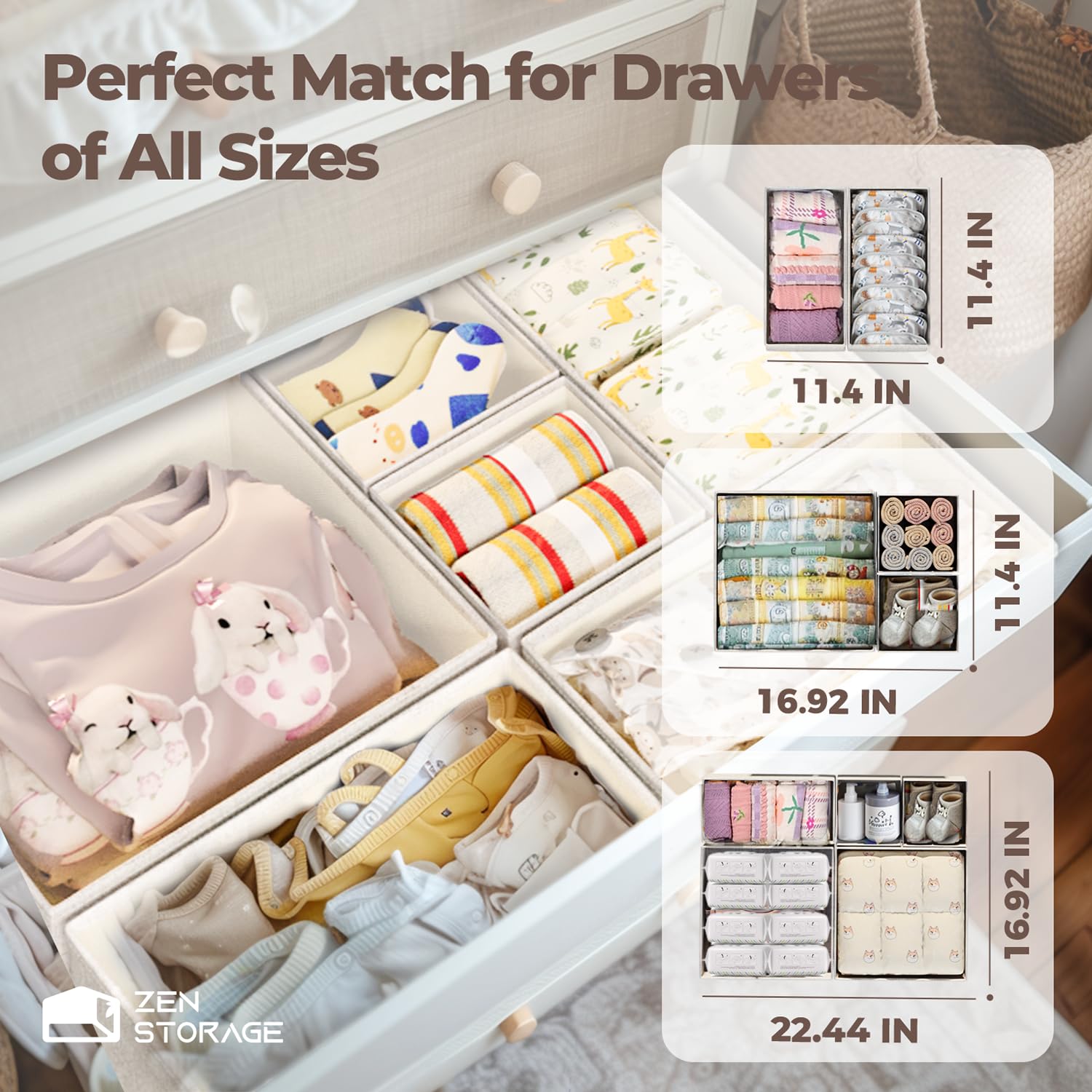 ZenStorage beige inserts keep drawers shaped with durable cardboard supports.