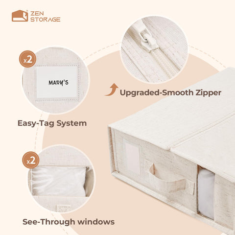 ZenStorage clear window with labels for quick ID of king sheet sets.