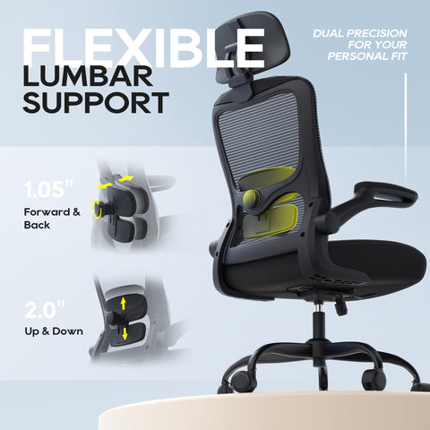 Zeonsit Office Chair flip-up armrests for compact desk storage.