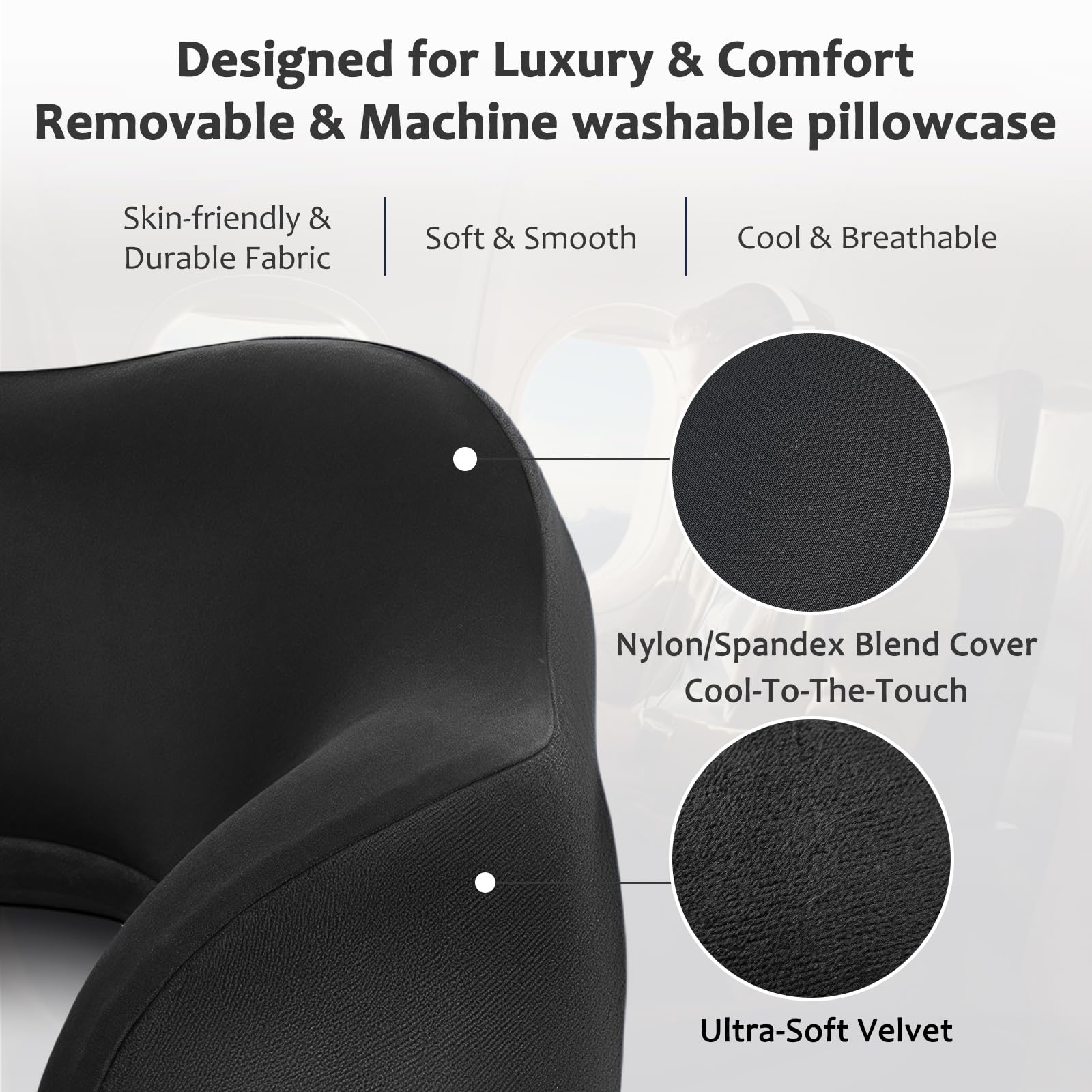 ZEOPRIX travel pillow cooling cover close-up highlights skin-friendly fabric.