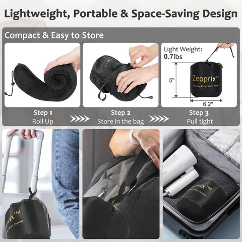 ZEOPRIX travel pillow earplugs included for quieter flights.