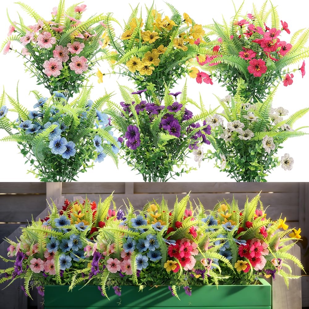 ZEOSTARO artificial outdoor fern with eucalyptus flowers bundle for porch decor and easy upkeep.